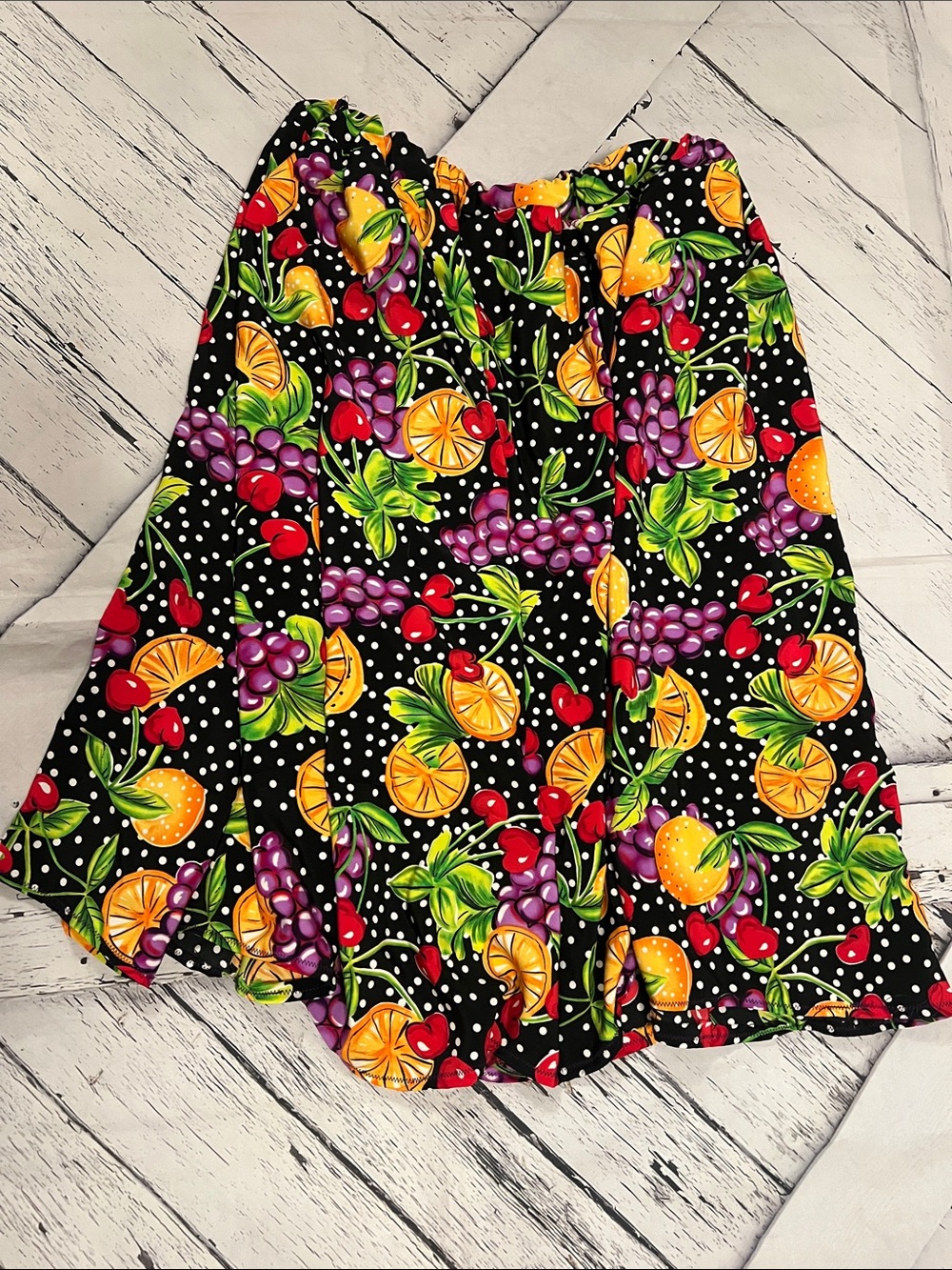 Black Fruit and polka dot skirt handmade XL